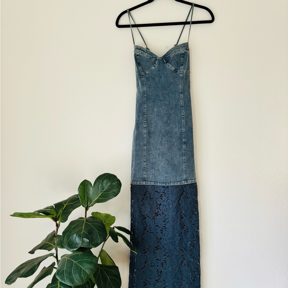 Denim and Lace Maxi Dress Y2K